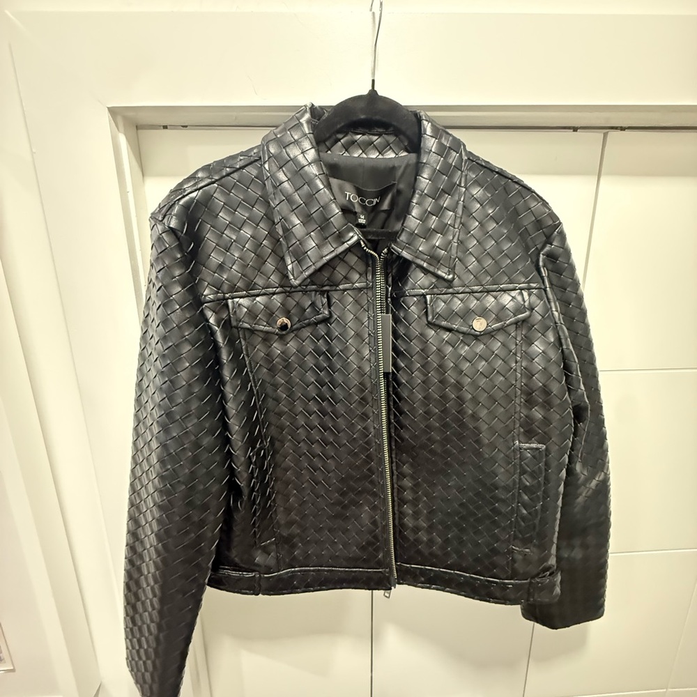 Black woven leather jacket NWT